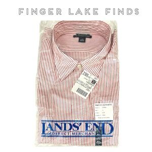 Lands' End Pinstripe Outrigger Button Front Short Sleeve Shirt, L ( 16-16 1/2)